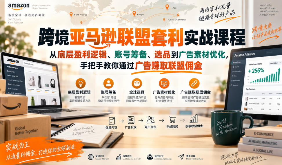 跨境亚马逊联盟套利实战课程，从底层盈利逻辑、账号筹备、选品到广告素材优化，手把手教你通过广告賺取联盟佣金-资源后花园