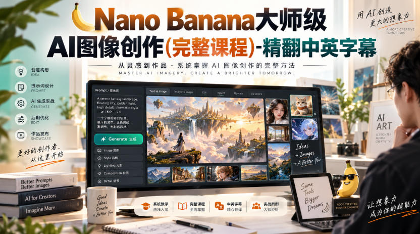 【无水印】Nano Banana大师级AI图像创作(完整课程)-精翻中英字幕-资源后花园