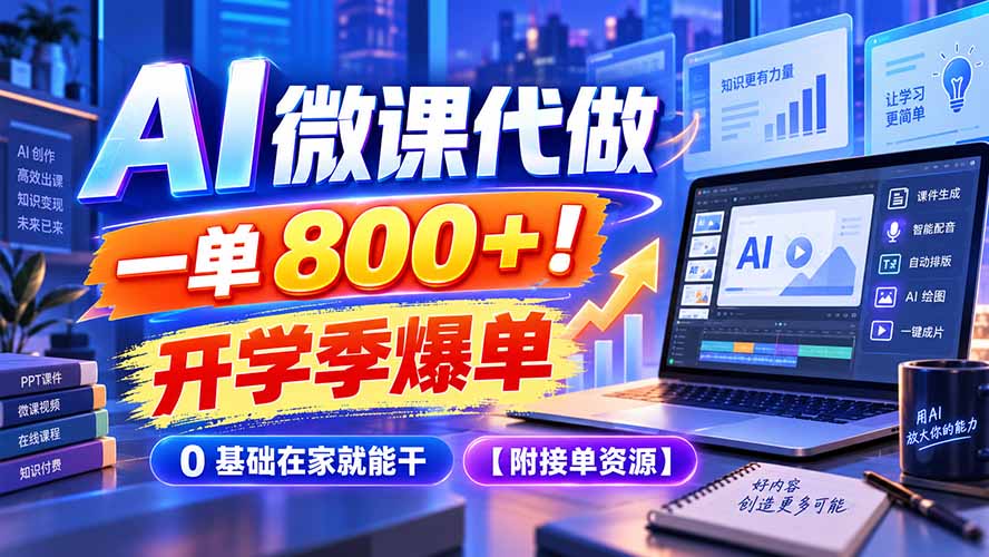 AI 微课代做，一单 800+！开学季爆单，0 基础在家就能干【附接单资源】-资源后花园