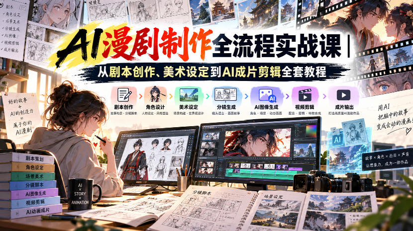 AI漫剧制作全流程实战课｜从剧本创作、美术设定到AI成片剪辑全套教程​-资源后花园