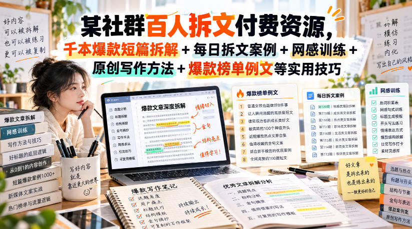 某社群百人拆文付费资源，千本爆款短篇拆解+每日拆文案例+网感训练+原创写作方法+爆款榜单例文等实用技巧(持续更新)-资源后花园