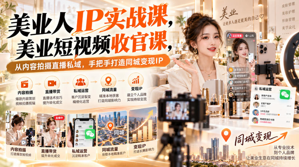【无水印】美业人IP实战课，美业短视频收官课，从内容拍摄直播私域，手把手打造同城变现IP-资源后花园