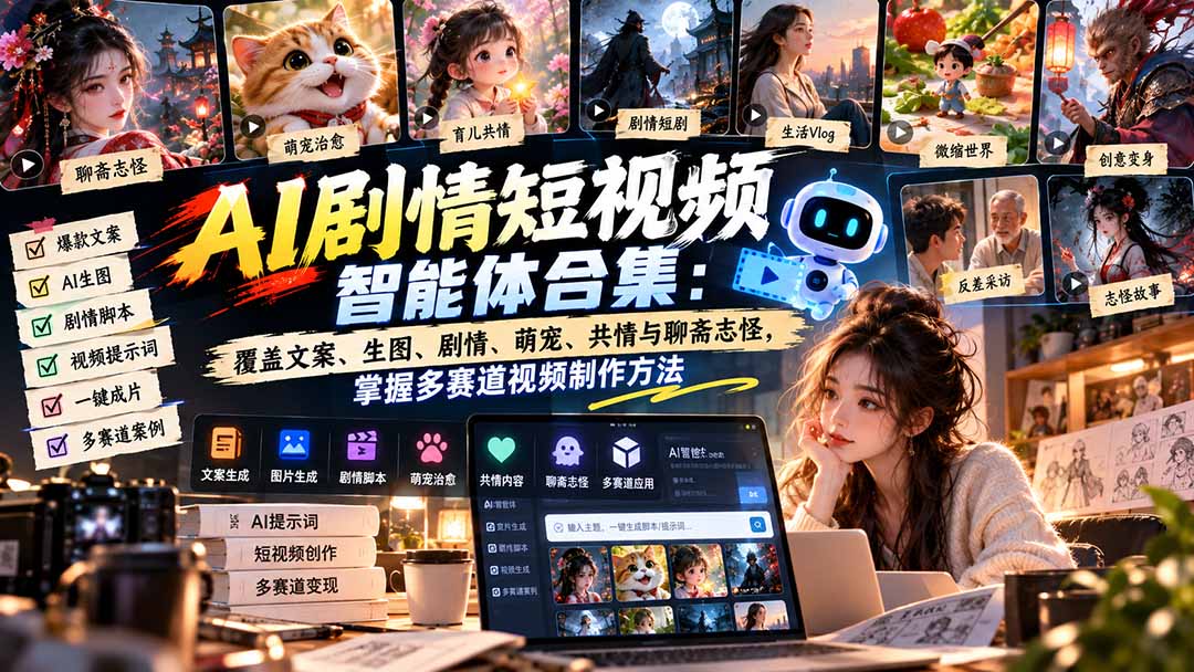 【无水印】AI剧情短视频智能体合集：覆盖文案、生图、剧情、萌宠、共情与聊斋志怪，掌握多赛道视频制作方法-资源后花园