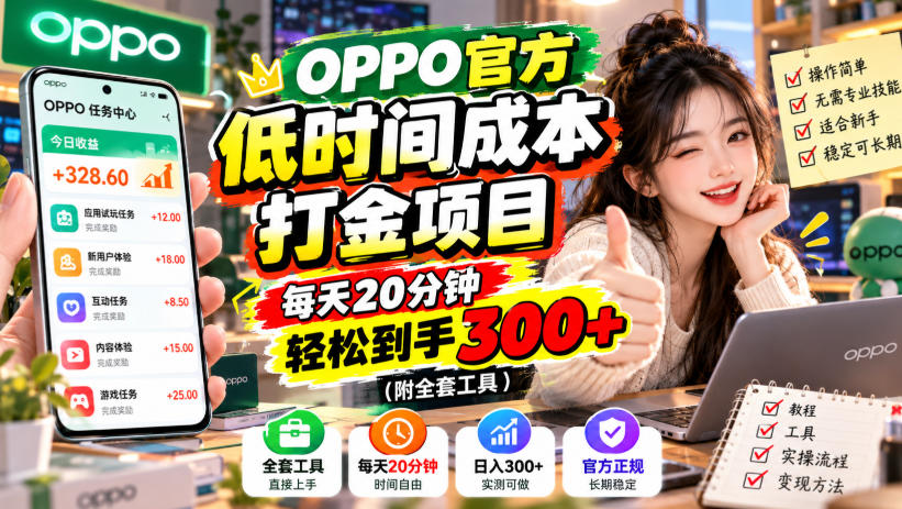 OPPO官方低时间成本打金项目，每天20分钟，轻松到手300+(附全套工具)【揭秘】-资源后花园