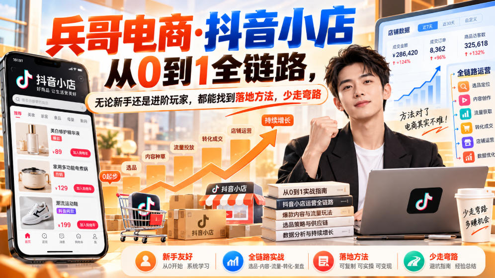 【无水印】兵哥电商·抖音小店从0到1全链路，无论新手还是进阶玩家，都能找到落地方法，少走弯路(更新9月)-资源后花园