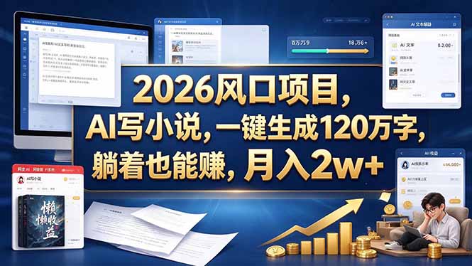 2026 风口项目，AI 写小说，一键生成 120 万字，躺着也能赚，月入 2w +-资源后花园
