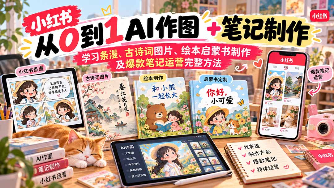 2026小红书AI内容创作从0到1：学习条漫、古诗词图片、绘本启蒙书制作及爆款笔记运营完整方法-资源后花园