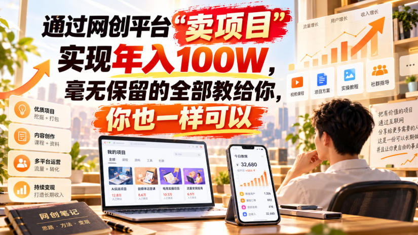 通过网创平台“卖项目”实现年入100W，毫无保留的全部教给你，你也一样可以！【揭秘】-资源后花园
