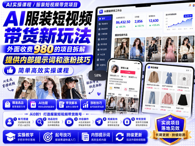 外面收费980AI快手带货系统课程，内部课程首次外放，操作简单高效，一分钟一条爆款视频-资源后花园