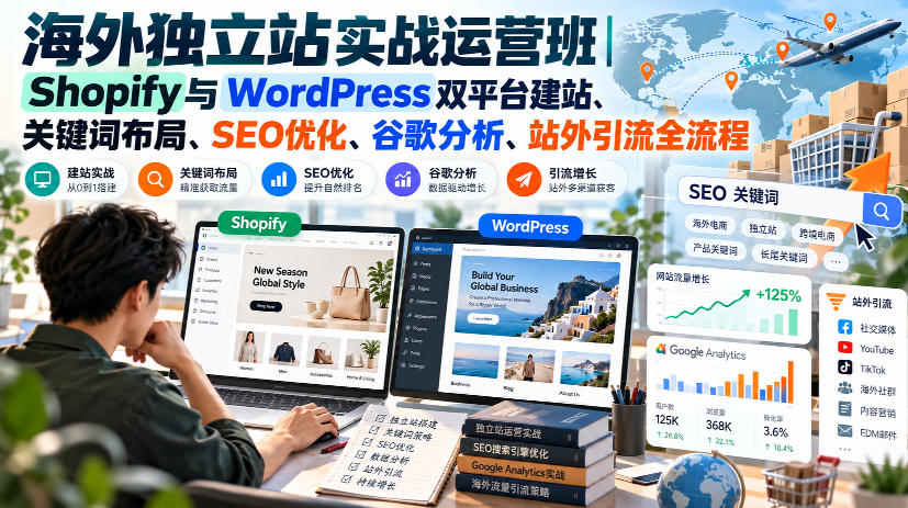 海外独立站实战运营班｜Shopify与WordPress双平台建站、关键词布局、SEO优化、谷歌分析、站外引流全流程-资源后花园