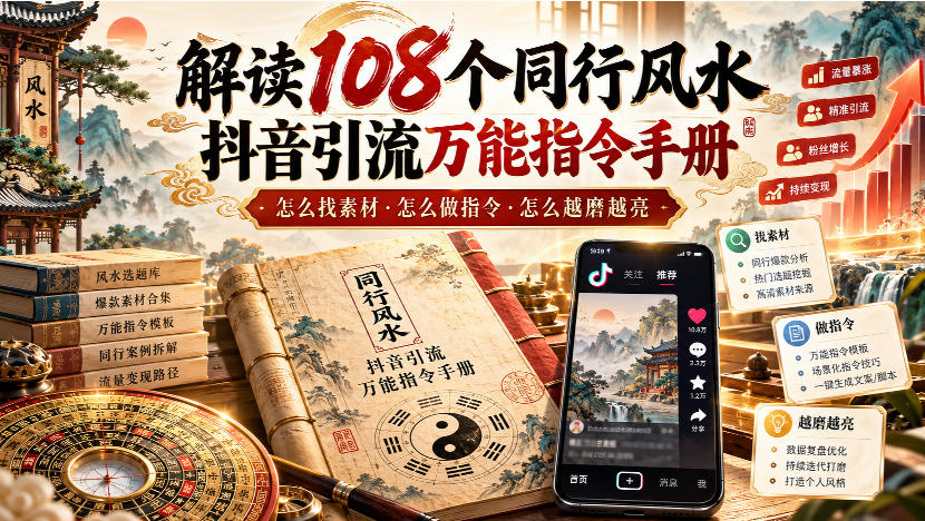 解读108个同行风水抖音引流万能指令手册，怎么找素材·怎么做指令·怎么越磨越亮【文档】-资源后花园