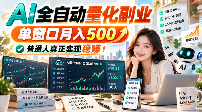 AI全自动量化副业，单窗口月入500，普通人真正实现稳賺！【揭秘】-资源后花园