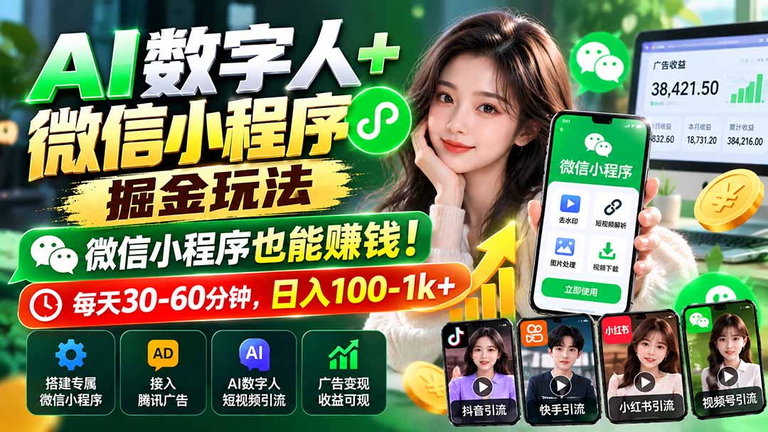 AI数字人+微信小程序掘金玩法：微信小程序也能赚钱！每天30-60分钟，日入100-1k+-资源后花园