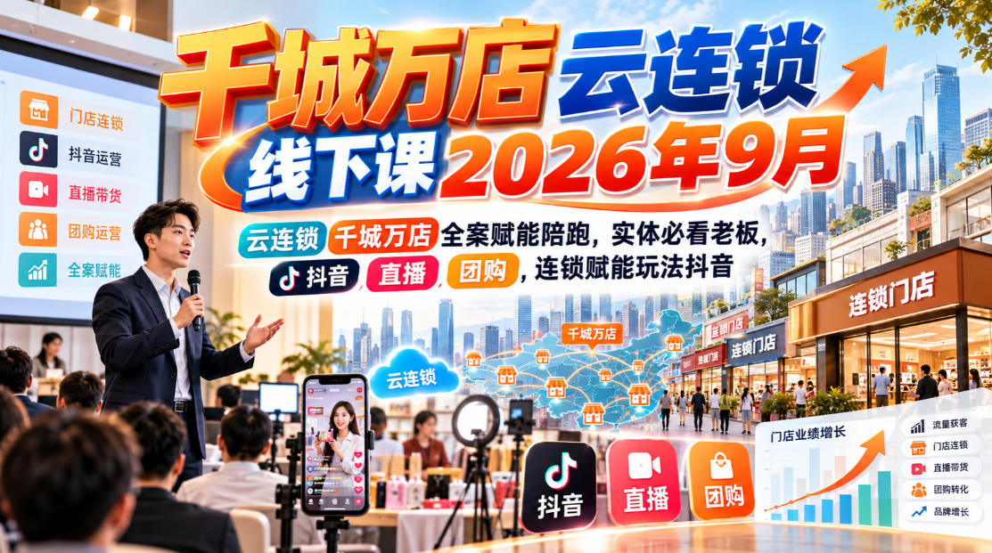 千城万店云连锁线下课2026年9月，云连锁千城万店全案赋能陪跑，实体必看老板，抖音，直播，团购，连锁赋能玩法抖音-资源后花园