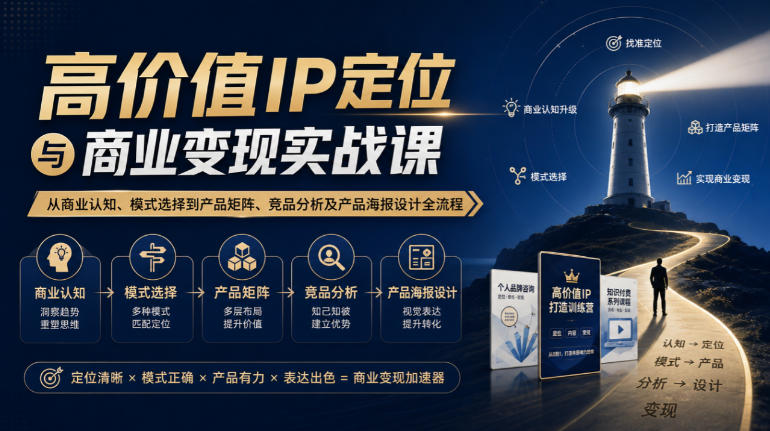 【无水印】高价值IP定位与商业变现实战课，从商业认知、模式选择到产品矩阵、竞品分析及产品海报设计全流程-资源后花园