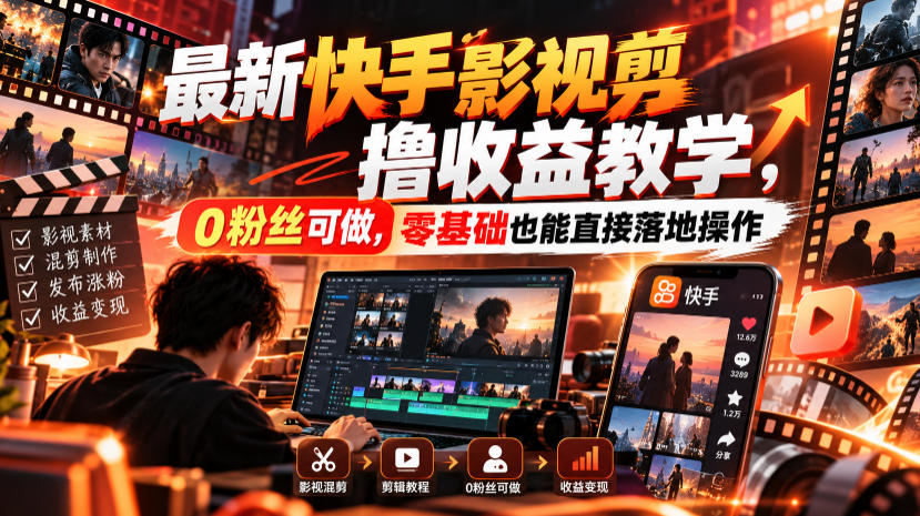 最新快手影视混剪撸收益教学，0粉丝可做，零基础也能直接落地操作-资源后花园