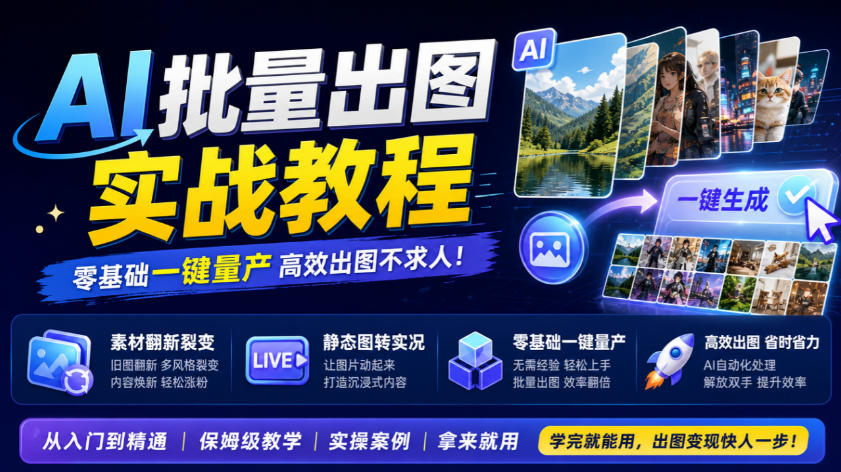 AI批量出图实战教程，素材翻新裂变，静态图转实况，零基础一键量产-资源后花园