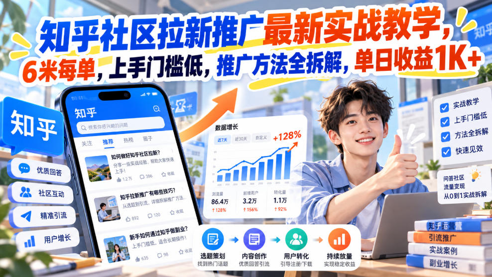 知乎社区拉新推广最新实战教学，6米每单，上手门槛低，推广方法全拆解，单日收益1K+！(更新0930)-资源后花园