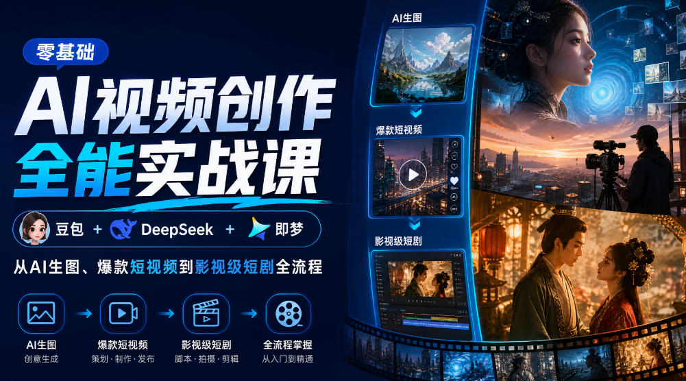 零基础AI视频创作全能实战课｜豆包+DeepSeek+即梦，从AI生图、爆款短视频到影视级短剧全流程-资源后花园