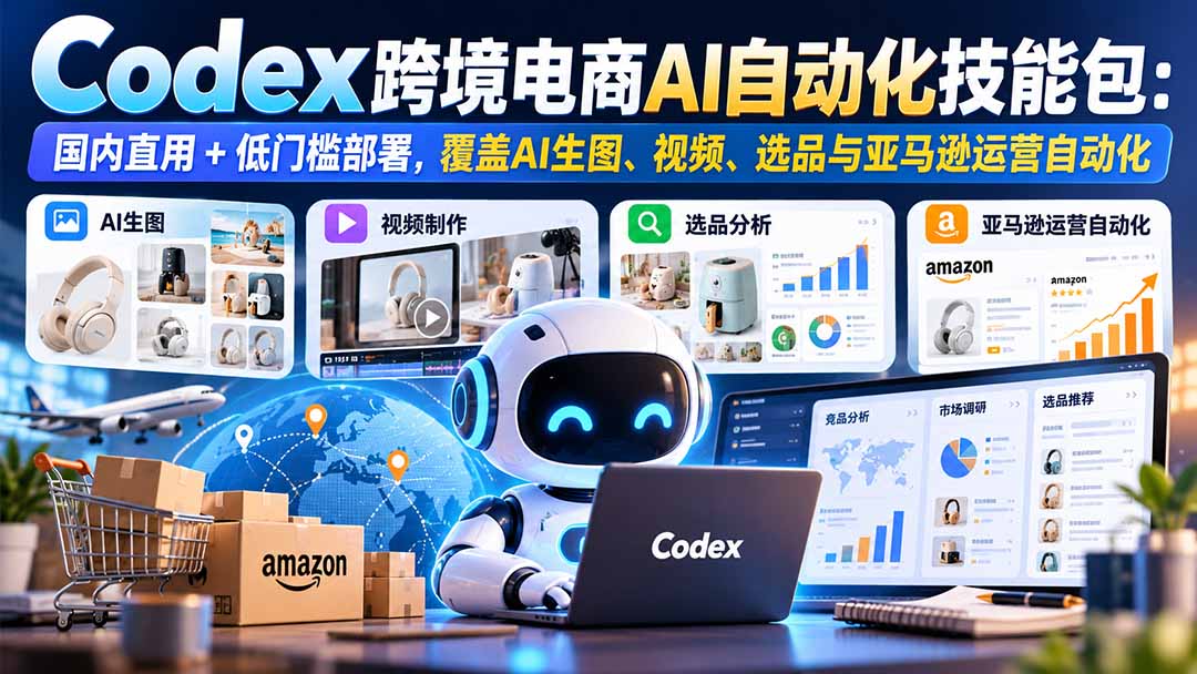 【无水印】Codex跨境电商AI自动化技能包：国内直用+低门槛部署，覆盖AI生图、视频、选品与亚马逊运营自动化-资源后花园