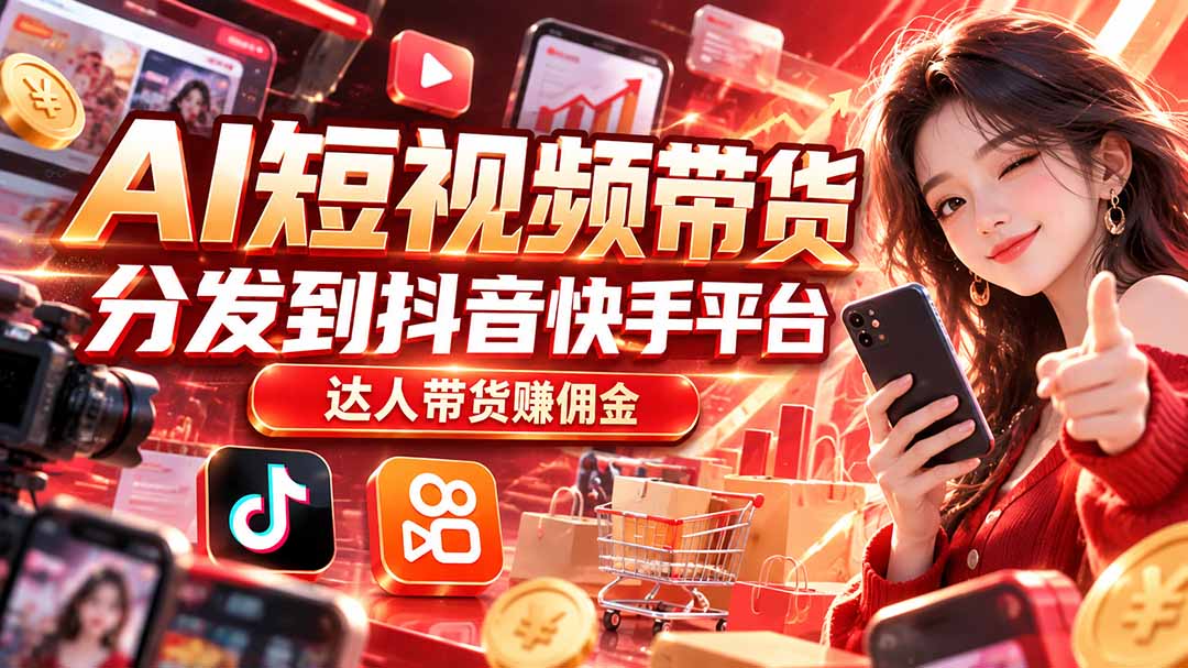 【AI短视频带货】分发到抖音快手平台，达人带货赚佣金-资源后花园