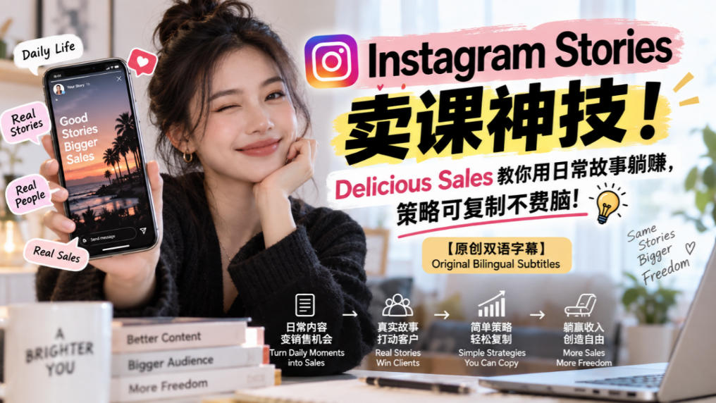 Instagram Stories卖课神技！Delicious Sales教你用日常故事躺賺，策略可复制不费脑！【原创双语字幕】-资源后花园