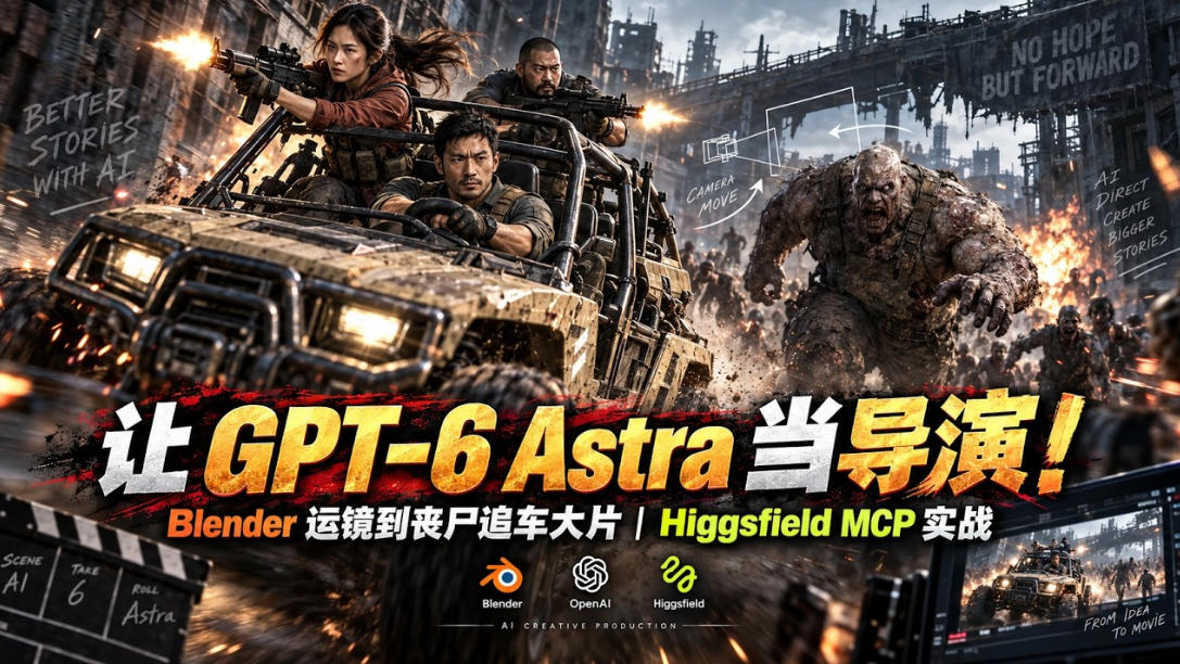 让GPT-6 Astra当导演！Blender运镜到丧尸追车大片｜Higgsfield MCP实战-资源后花园