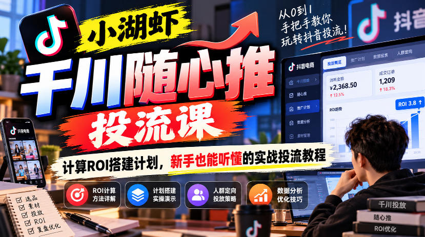 小湖虾千川随心推投流课，计算ROI搭建计划，新手也能听懂的实战投流教程-资源后花园