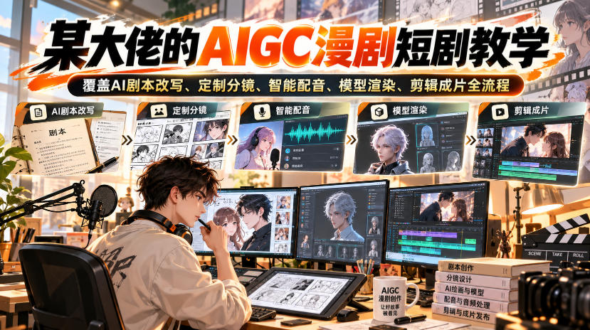 某大佬的AIGC漫剧短剧教学，覆盖AI剧本改写、定制分镜、智能配音、模型渲染、剪辑成片全流程-资源后花园
