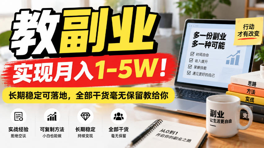 “教副业”实现月入1-5W！长期稳定可落地，全部干货毫无保留教给你【揭秘】-资源后花园