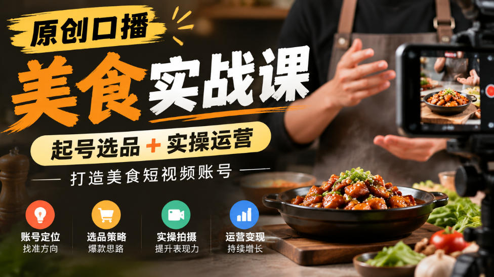 原创口播美食实战课，起号选品+实操运营，打造美食短视频账号-资源后花园