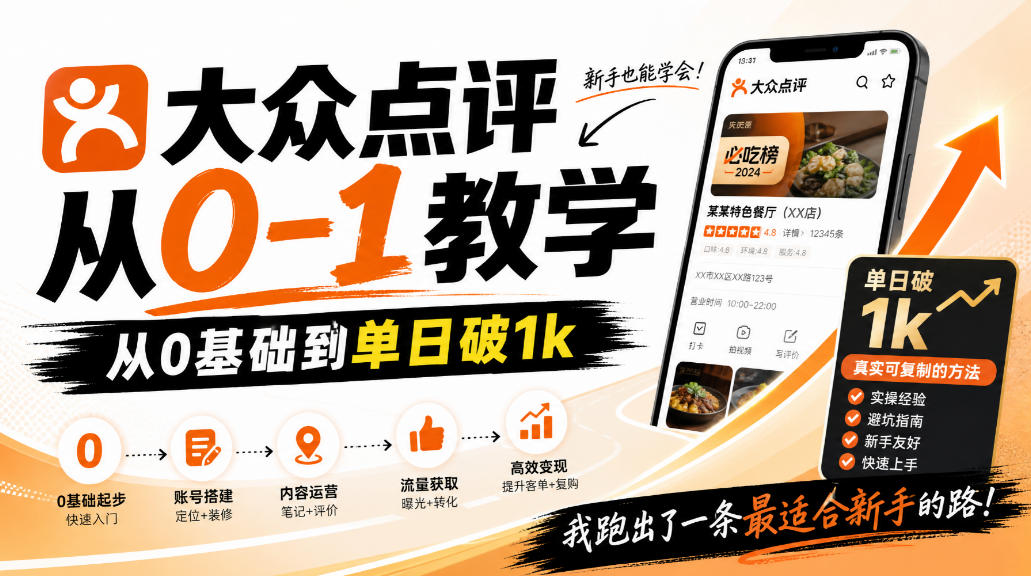 大众点评分成从0-1教学，从0基础到单日破1k，我跑出了一条最适合新手的路-资源后花园