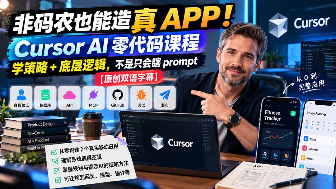 非码农也能造真 APP！Cursor AI 零代码课程：学策略 + 底层逻辑，不是只会瞎 prompt【原创双语字幕】