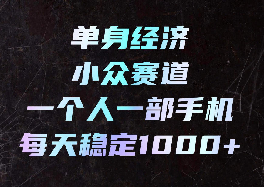 单身经济小众赛道，一个人一部手机，每天稳定1000+，利用下班碎片时间即可【揭秘】-资源后花园