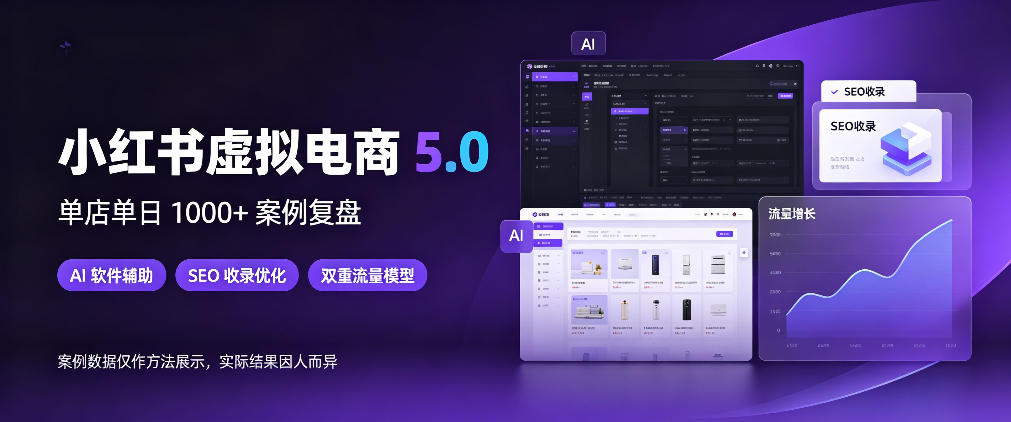 小红书虚拟电商5.0，单店单日1000+，AI软件+SEO收录，双重流量稳定出单【揭秘】-资源后花园