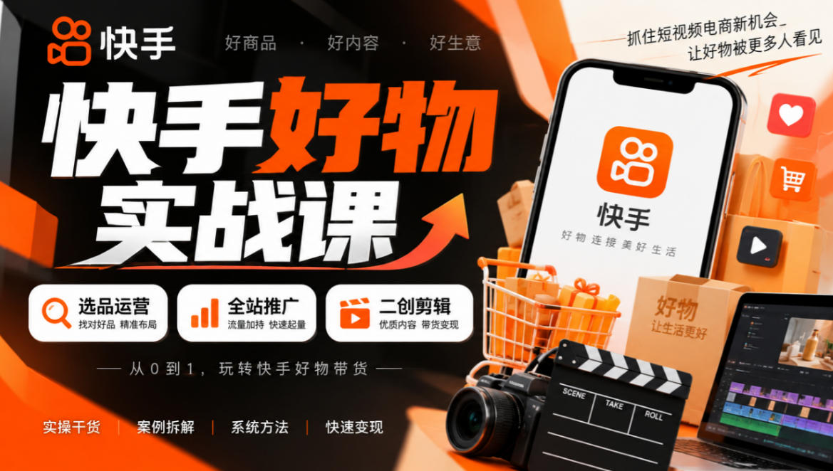 快手好物实战课｜选品运营+全站推广+二创剪辑带货变现-资源后花园