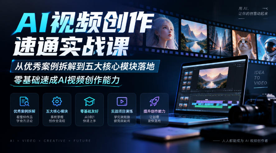 AI视频创作速通实战课｜从优秀案例拆解到五大核心模块落地，零基础速成AI视频创作能力-资源后花园
