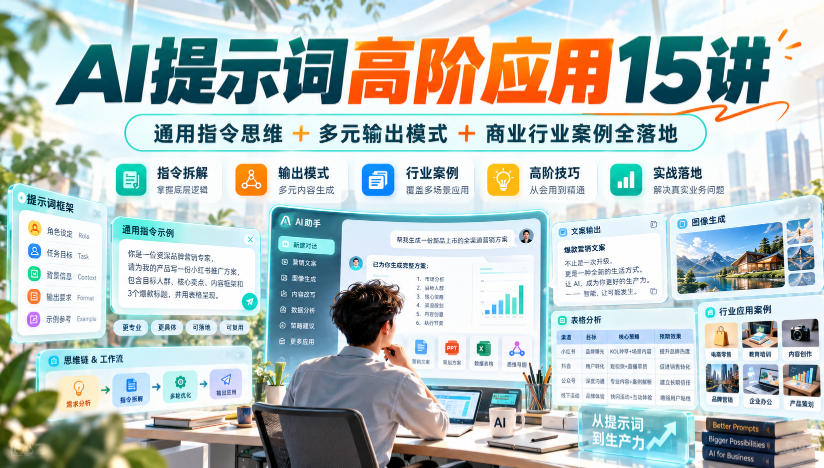 AI提示词高阶应用15讲｜通用指令思维+多元输出模式+商业行业案例全落地-资源后花园