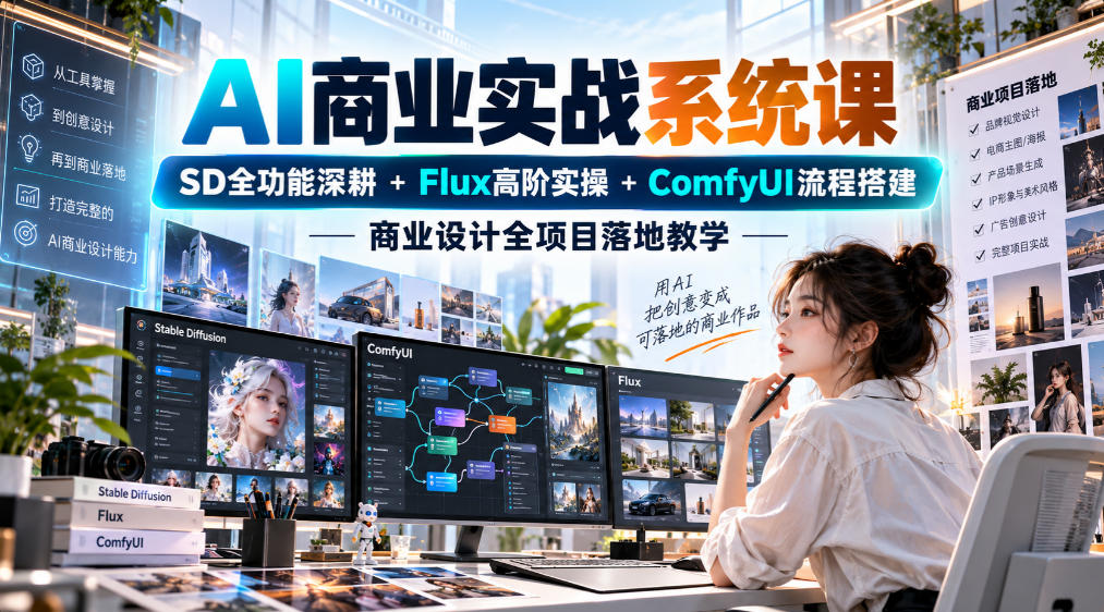 AI商业实战系统课｜SD全功能深耕+Flux高阶实操+Comfyui流程搭建，商业设计全项目落地教学-资源后花园