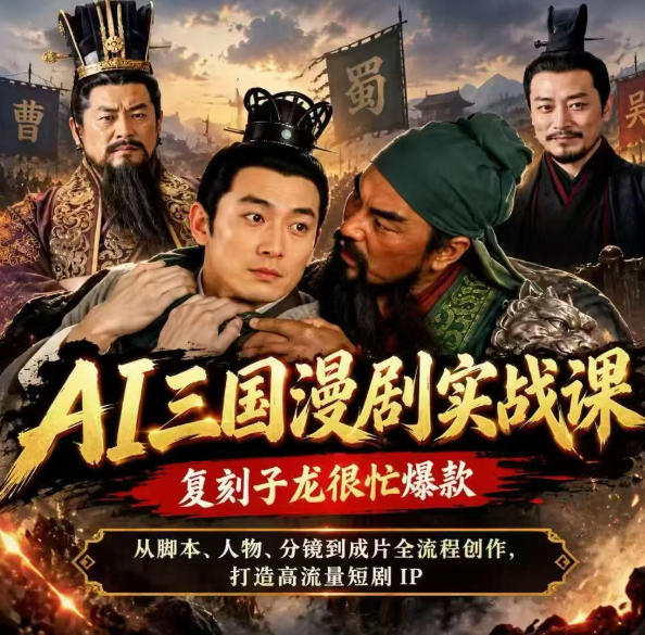 抖音14W粉博主同款AI三国漫剧实战课，复刻子龙很忙爆款，从脚本、人物、分镜到成片全流程创作，打造高流量短剧IP-资源后花园