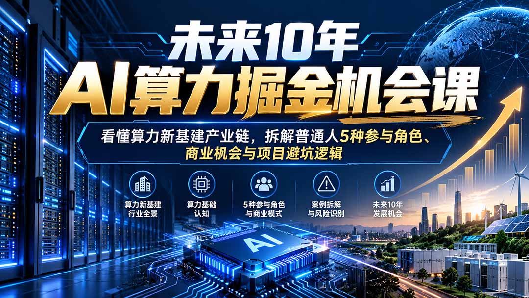 未来10年AI算力掘金机会课：看懂算力新基建产业链，拆解普通人5种参与角色、商业机会与项目避坑逻辑-资源后花园