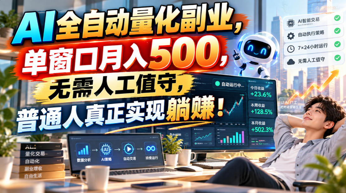 AI全自动量化副业，单窗口月入500，无需人工值守，普通人真正实现躺賺！-资源后花园