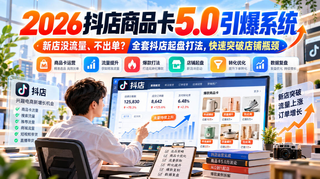 2026抖店商品卡5.0引爆店铺流量，新店没流量、不出单？全套抖店起盘打法，快速突破店铺瓶颈-资源后花园
