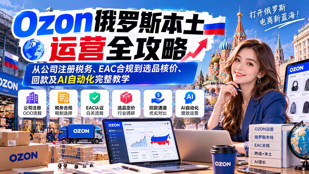 Ozon俄罗斯本土运营全攻略：从公司注册税务、EAC合规到选品核价、回款及AI自动化完整教学-资源后花园