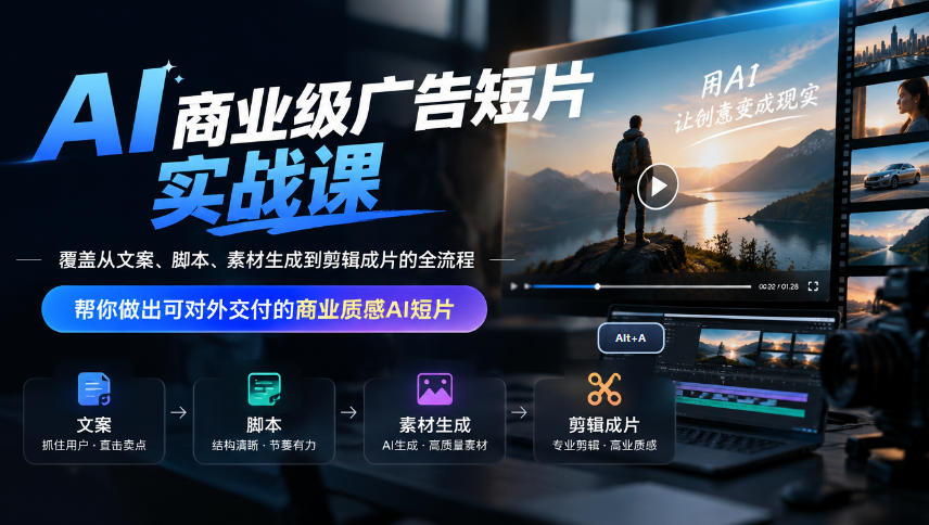 AI商业级广告短片实战课，覆盖从文案、脚本、素材生成到剪辑成片的全流程，帮你做出可对外交付的商业质感AI短片-资源后花园