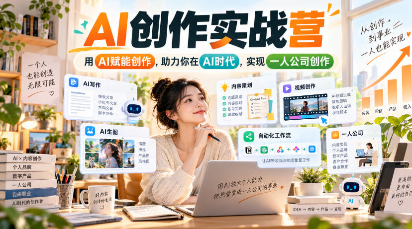 AI创作实战营,用AI赋能创作,助力你在AI时代,实现一人公司创作-资源后花园