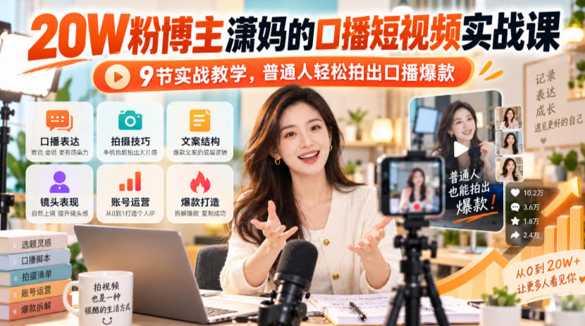 20W粉博主潇妈的口播短视频实战课，9节实战教学，普通人轻松拍出口播爆款-资源后花园