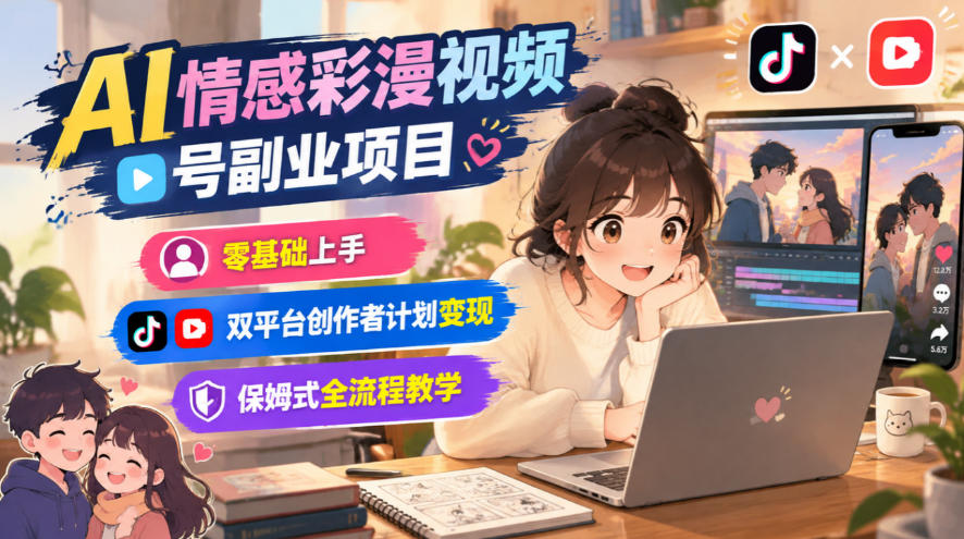 AI情感彩漫视频号副业项目，零基础上手，双平台创作者计划变现，保姆式全流程教学-资源后花园