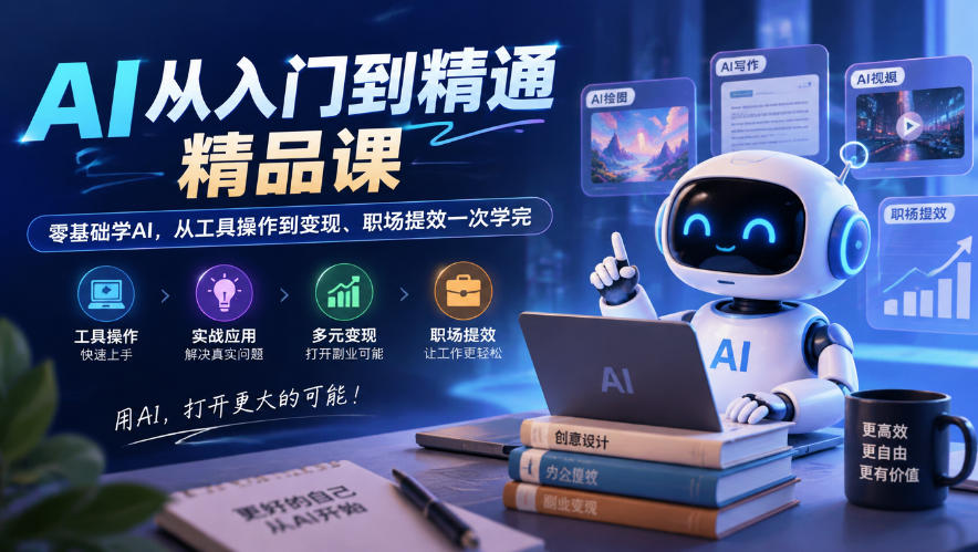 AI从入门到精通精品课，零基础学AI，从工具操作到变现、职场提效一次学完-资源后花园