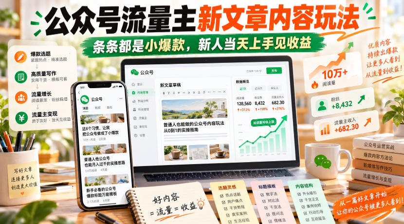 公众号流量主新文章内容玩法，条条都是小爆款，新人当天上手见收益-资源后花园